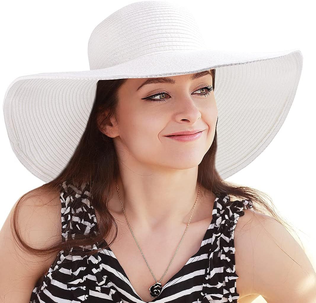 Women's Wide Brim Sun Hat - Sun Protection Floppy Straw Hat Summer Beach Hat | Amazon (US)