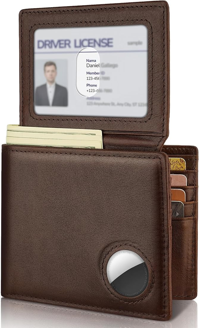 Mens Wallet With AirTag Holder, Bifold Leather RFID Blocking 1-2 ID Windows 12-13 Card Holders, G... | Amazon (US)