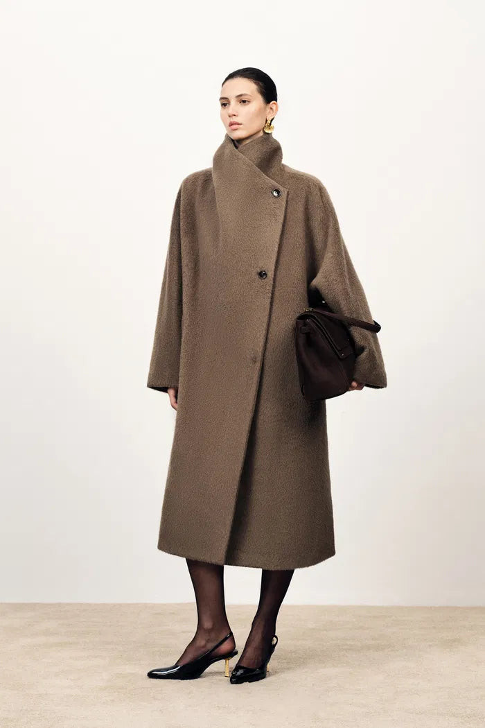 Lumi Mocha Wrap Coat in Alpaca Wool Blend | Fabrique