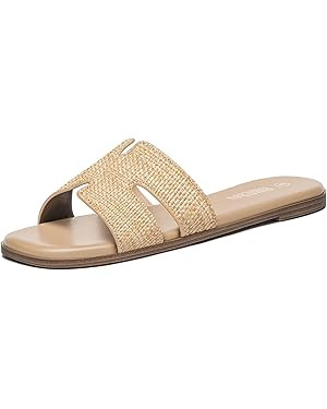 Rihero Women's Dressy Flat Sandals Comfortable Slip On Leather Slide Sandals | Amazon (US)