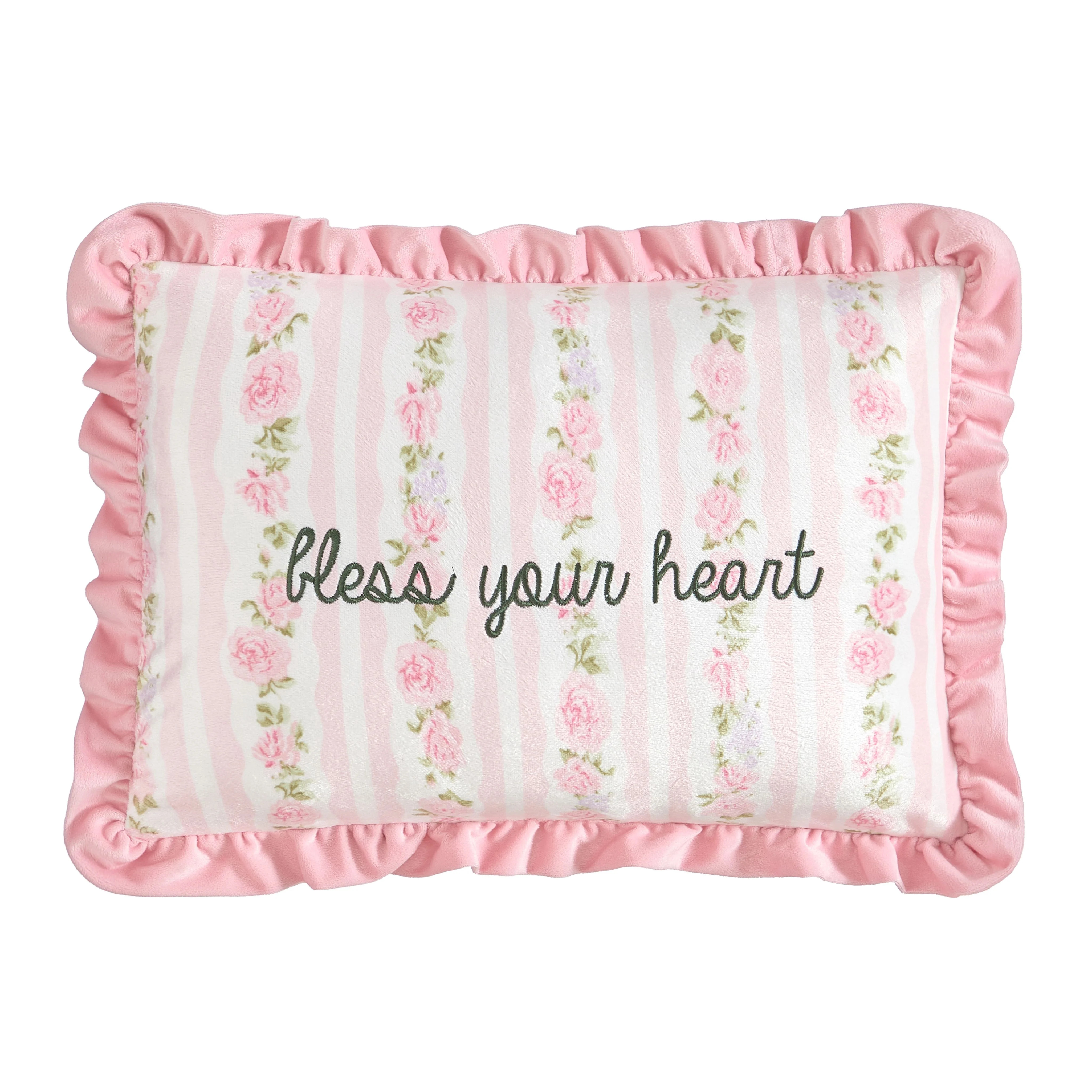 Urban Shop Petals & Pearls 12" x 18" Bless Your Heart Ruffle Decorative Pillow in Pink | Walmart (US)