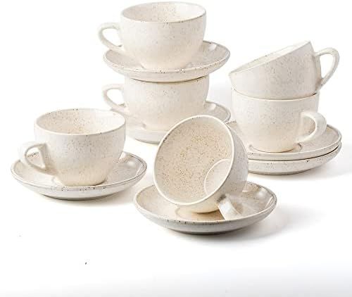 Porcelain Cappuccino Cups with Saucers, Tea Cups Set of 6，SIDUCAL 7.5 Ounce Ceramic Latte Mugs ... | Amazon (US)