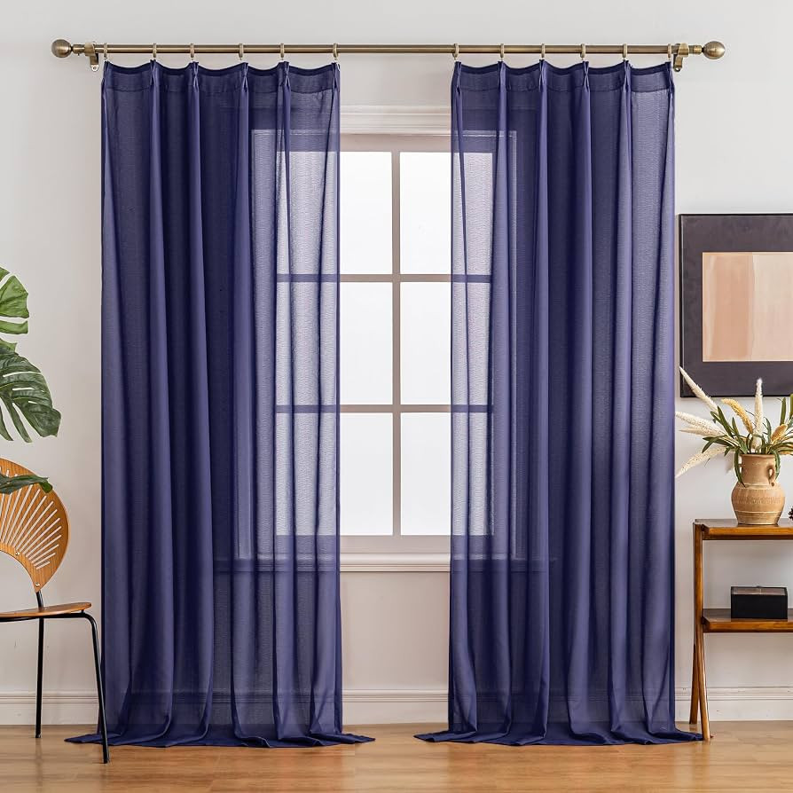 Blue Sheer Curtains 96 Inch Length Semi Voile Sheer Curtains for Boys Bedroom Soft Touch Light Fi... | Amazon (US)