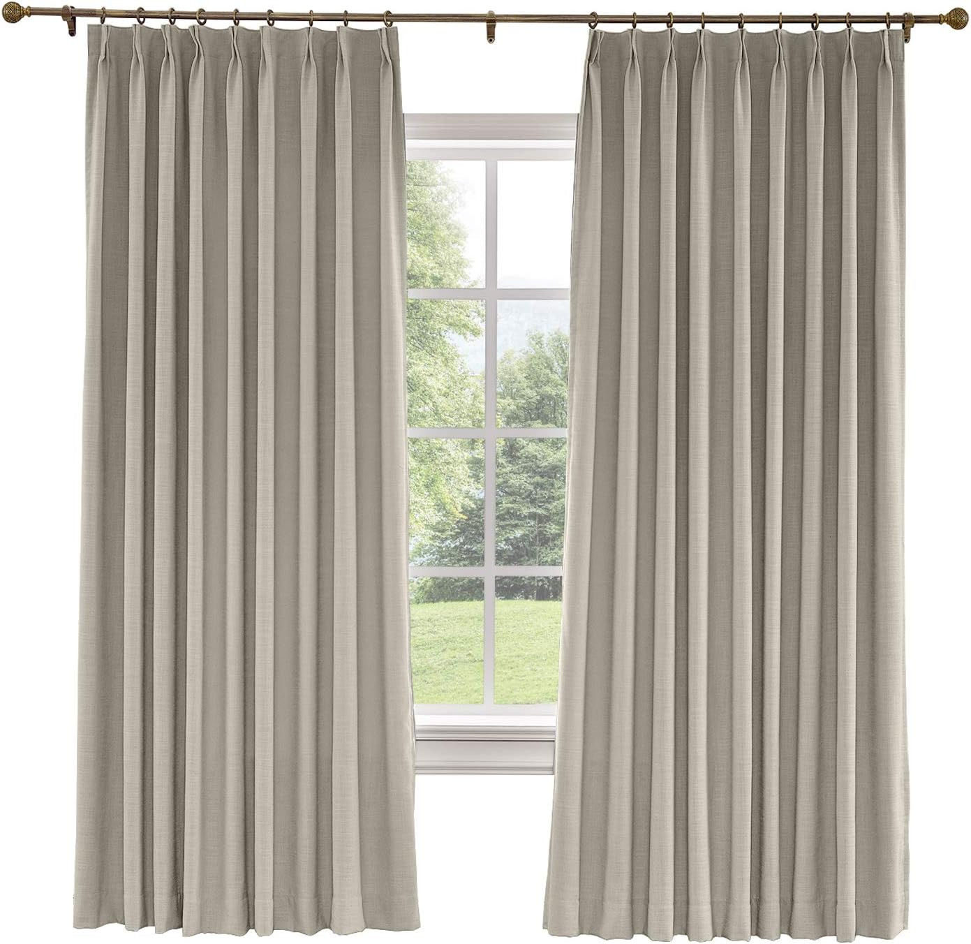 TWOPAGES 100% Blackout Pinch Pleat Curtain, Sliding Door Bedroom Faux Linen Textured Window Curta... | Amazon (US)