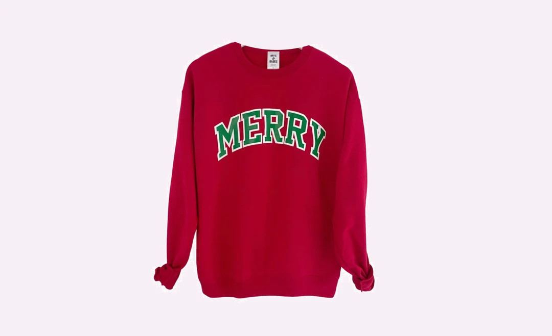 MERRY SWEATSHIRT <3 adult unisex red sweatshirt with "MERRY" print - christmas sweater - holiday ... | Etsy (US)