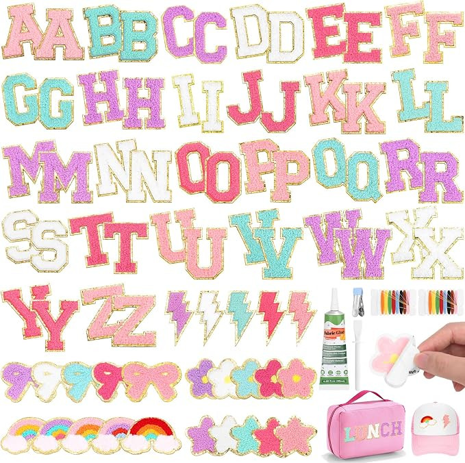 77 PCS Preppy Chenille Patches Self Adhesive Embroidered for DIY Clothing, 52 A-Z Chenille Letter... | Amazon (US)