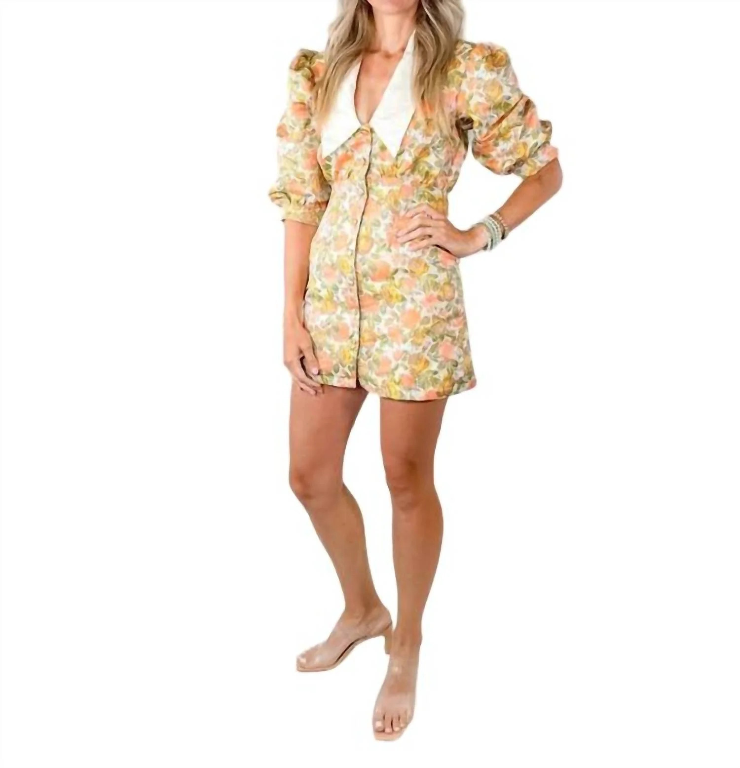 Jacquard Floral Mini Dress In Orange | Shop Simon