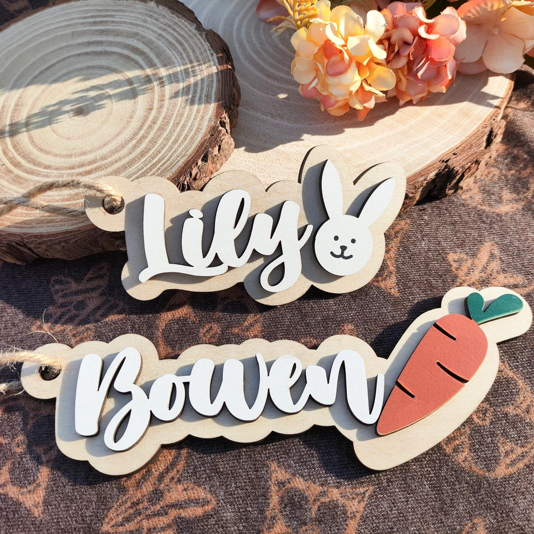 Easter Basket Tags, Custom Easter Tags, Personalized Wooden Basket Name Tag, Personalized Name Ta... | Etsy (US)