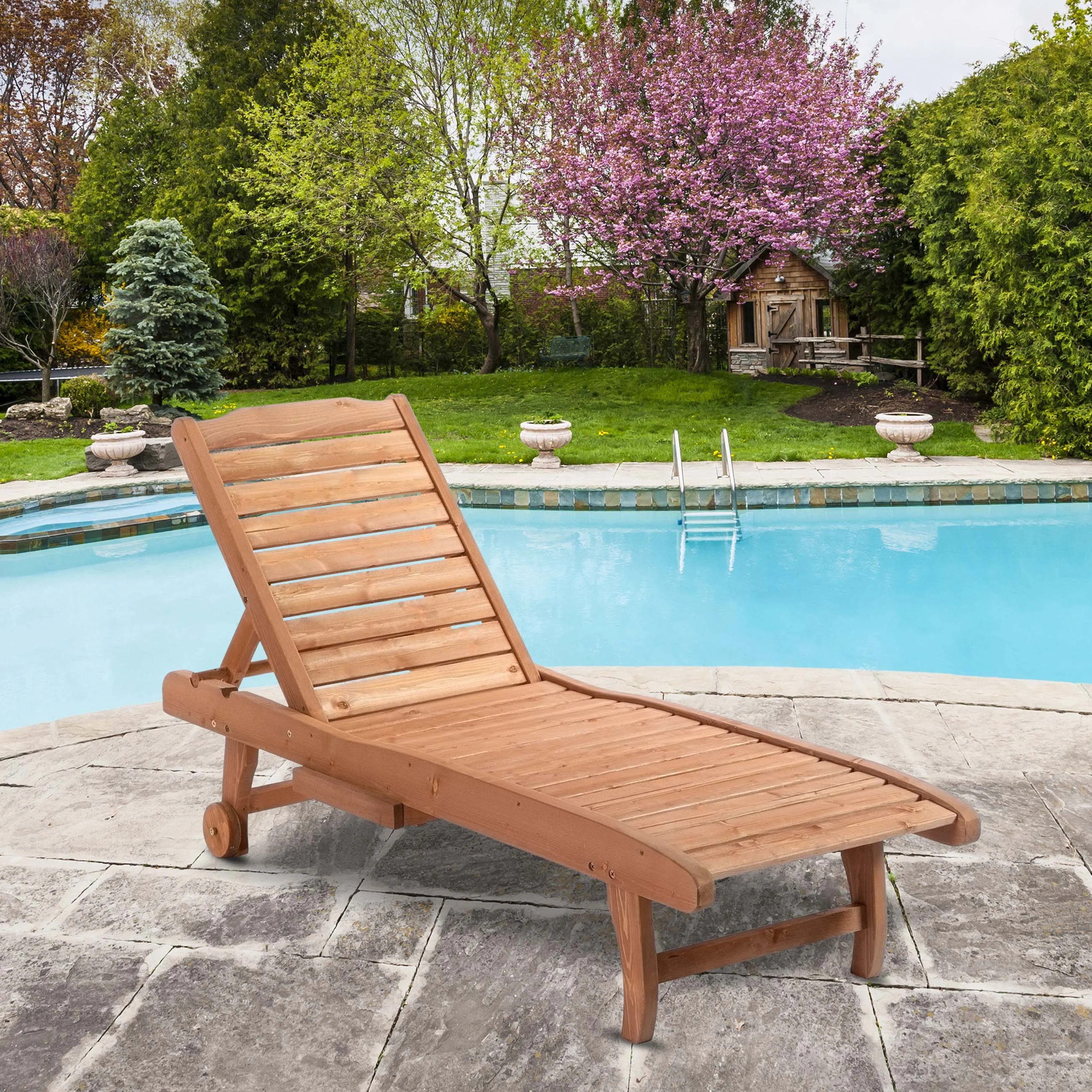 Thach Wooden Outdoor Reclining Chaise Lounge | Wayfair North America