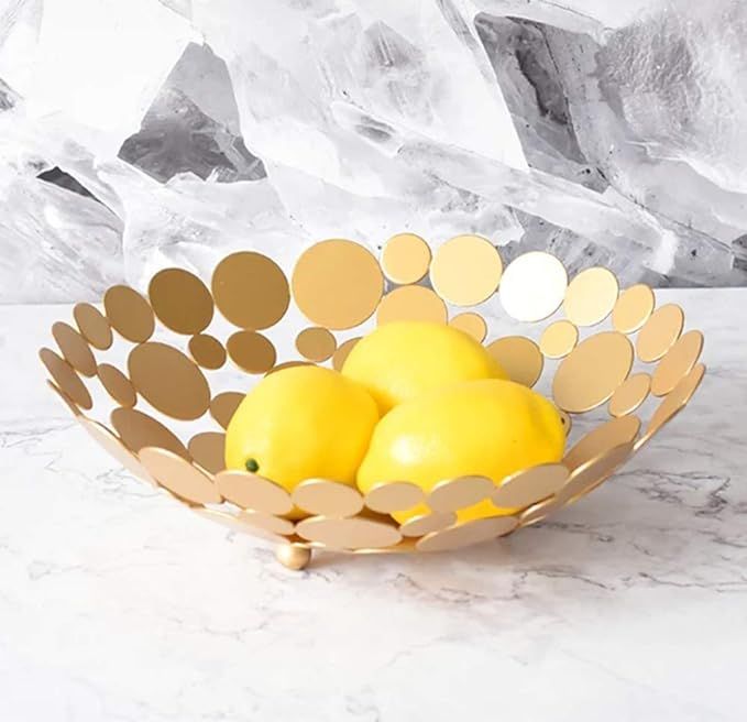 Metal Creative Countertop Fruit Basket Bowl, Large Round Gold Decorative Table Centerpiece Holder... | Amazon (US)