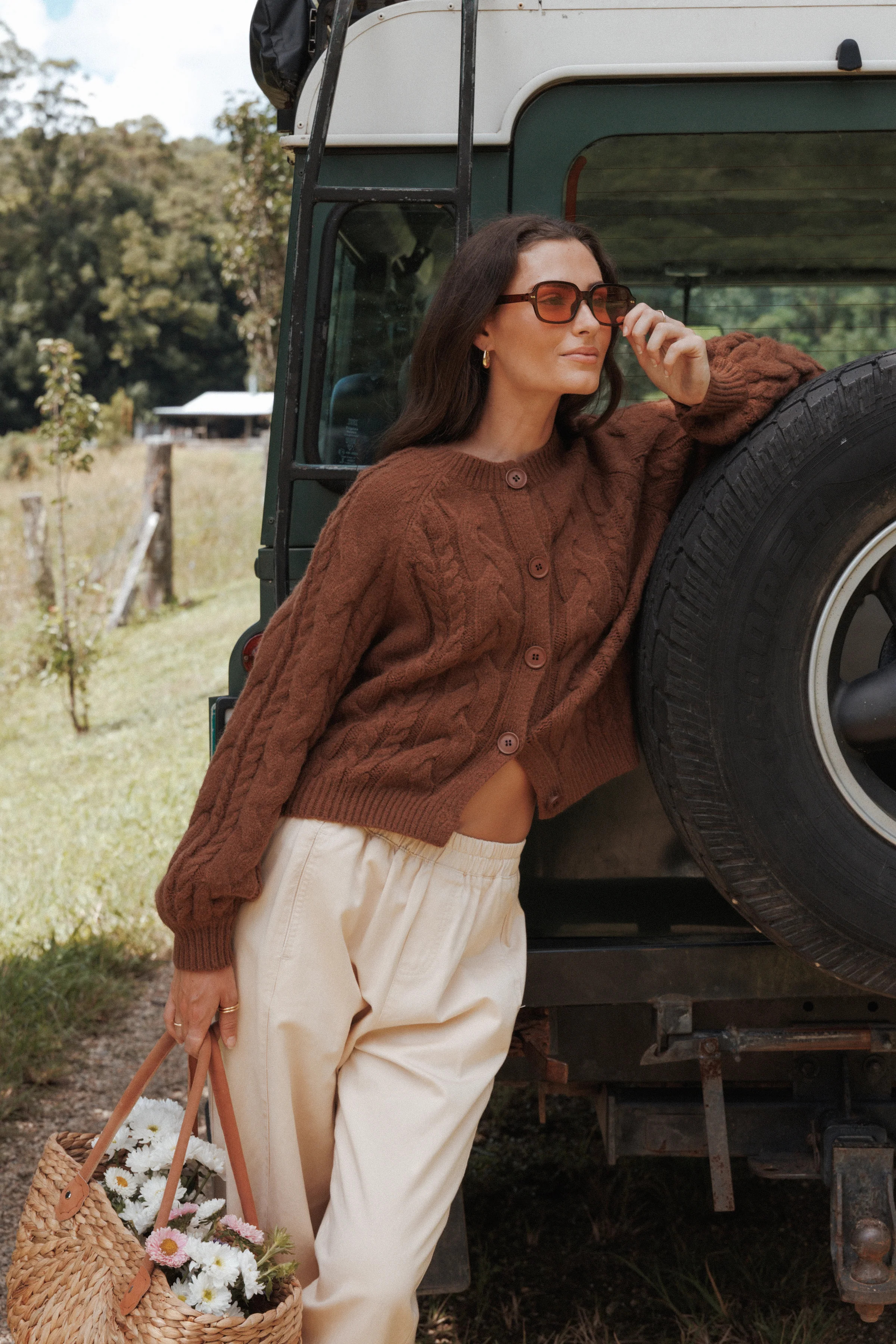 Nika Cable Knit Cardigan - Brown | Petal & Pup (AU)