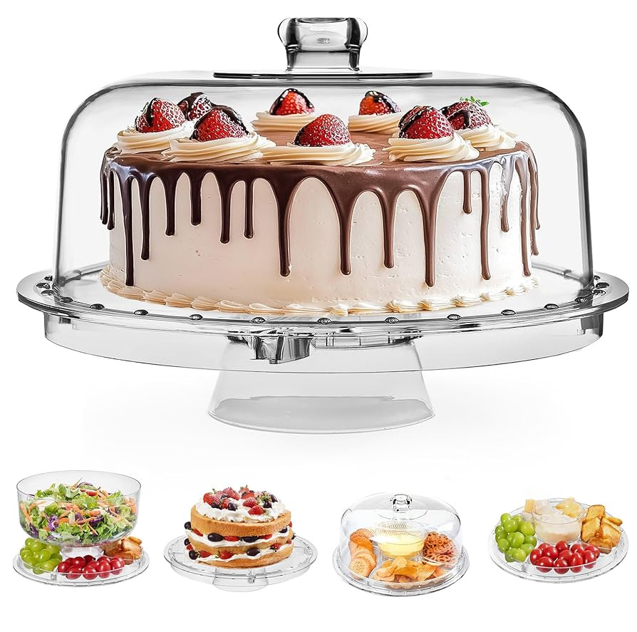 HBlife Cake Stand with Acrylic Dome Cover (12.2"), Multifunctional Serving Cookie Platter Punch B... | Amazon (US)