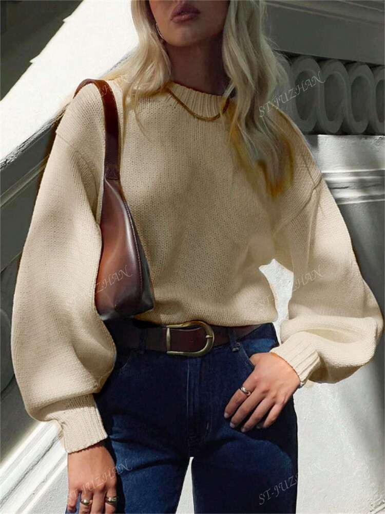 Women's Fashionable Casual Vintage Sweater, Loose Crewneck Knitted Top, Fall/Winter | SHEIN USA | SHEIN