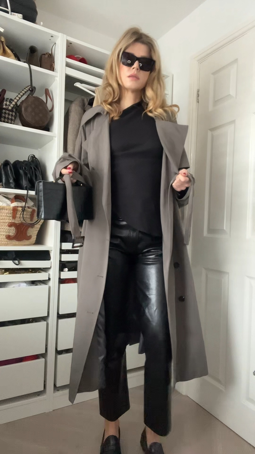 Demellier bag, black clutch, leather trousers, black loafers, Mavis trench, Frankie shop trench 

#LTKuk #LTKfestive #LTKwinter