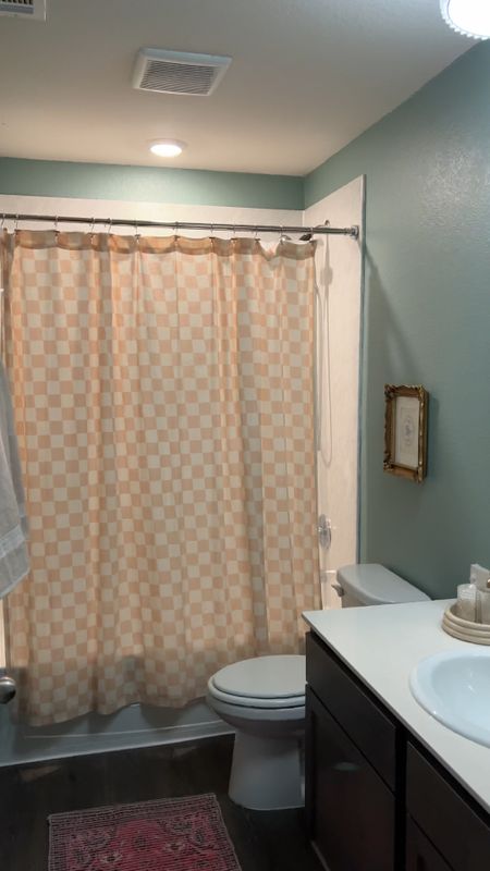 Guest bathroom update. Checkerboard shower curtain transitional style bathroom fixtures 

#LTKunder100 #LTKFind #LTKhome