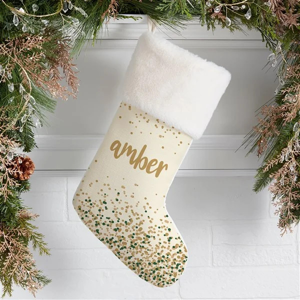 Sparkling Name Personalized Ivory Faux Fur Christmas Stocking | Personalization Mall