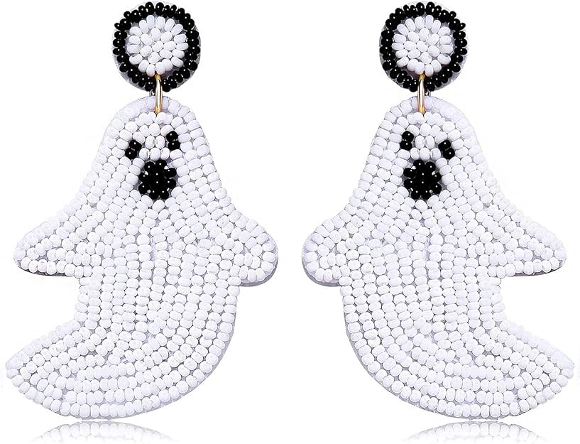 NVENF Halloween Earrings Spooky Beaded Ghost Pumpkin Dangle Earrings for Women Handmade Bead Drop... | Amazon (US)