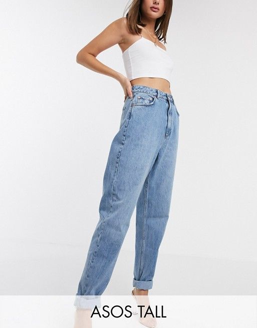 ASOS DESIGN Tall high rise 'Slouchy' mom jeans in midwash | ASOS (Global)