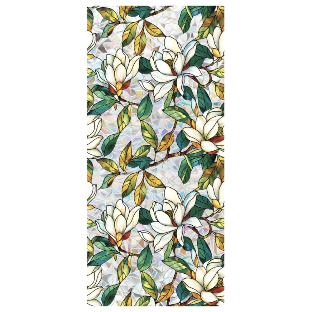 Retro Flower Window Privacy Film,Stained Glass Decals White Mangnolia Privacy Rainbow Decals Livi... | Amazon (US)