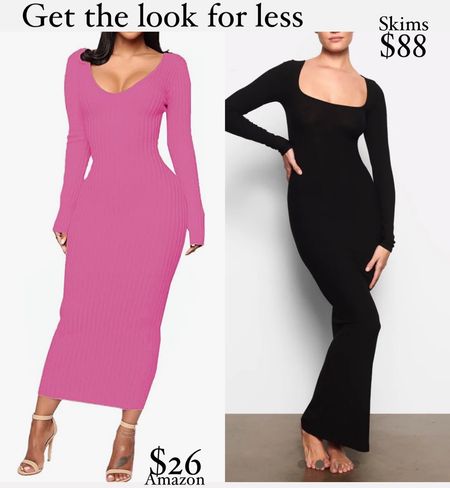 Long sleeve maxi dress, sweater dress, skims, Amazon finds, get the look for less, fall winter outfit 

#LTKunder50 #LTKSeasonal