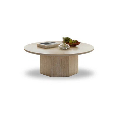 Beige-white Sintered Stone + Manufactured Wood Round Coffee Table | Wayfair North America