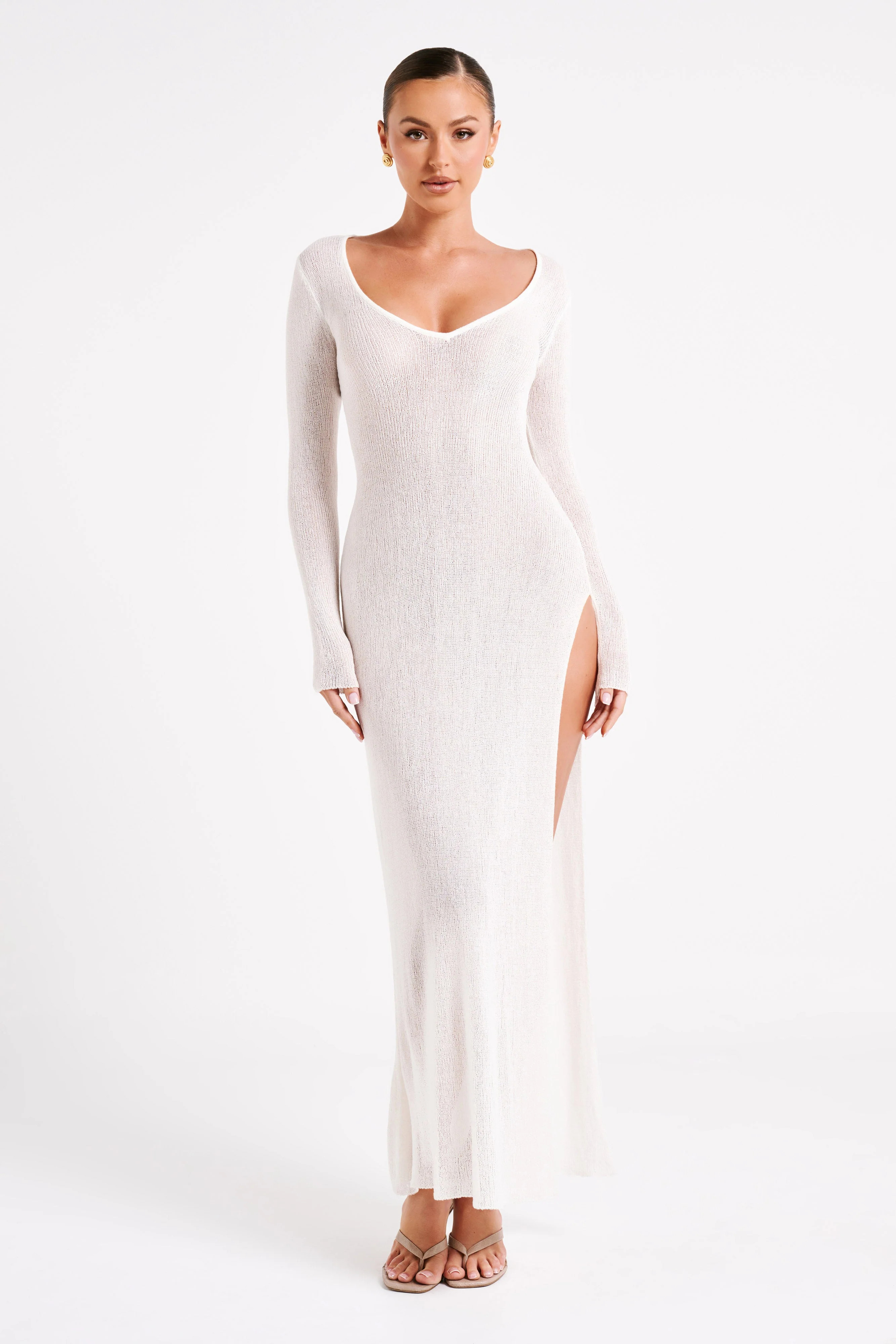 Imelda Knit Cover Up Midi Dress - White | MESHKI US