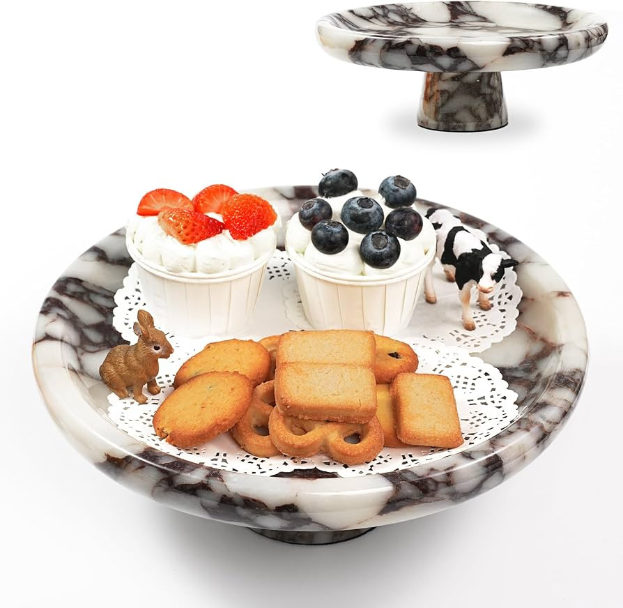 Marble Fruit Bowl for Kitchen - 9.9" Decorative Stone Pedestal Bowls for Home Decor, Footed Fruit... | Amazon (US)