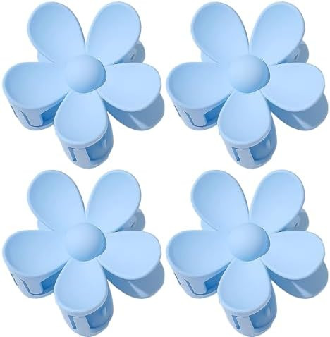 4 Pcs Blue Hair Claw Clips - Large Floral Hair Clips, Strong Hold for Women Thin Hair & Thick Hai... | Amazon (US)