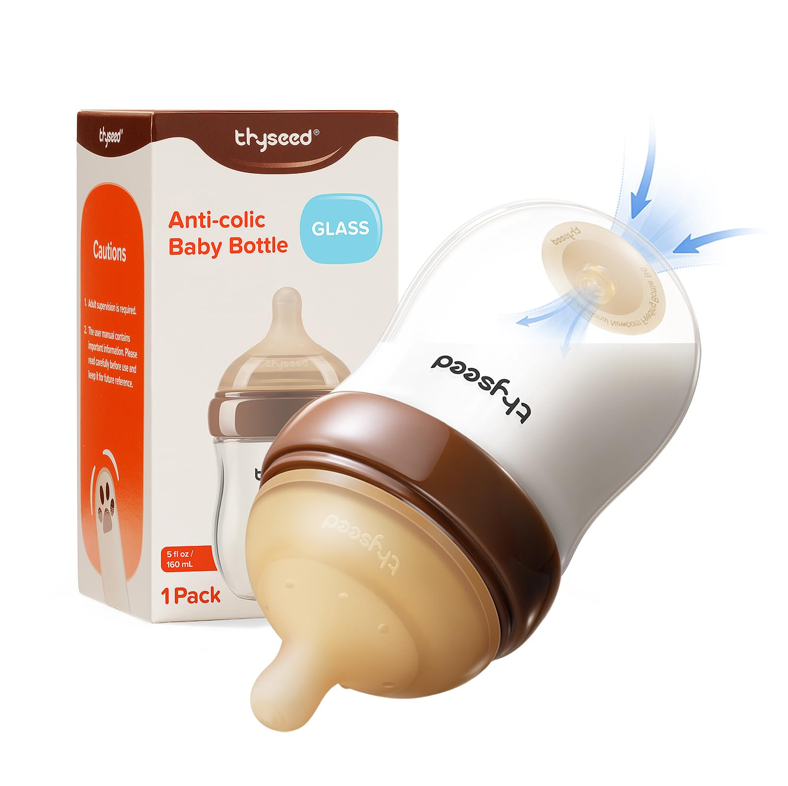 Thyseed Glass Natural Anti-Colic Baby Bottles | Newborn Breast Like Nursing Bottle for Breastfed ... | Amazon (US)