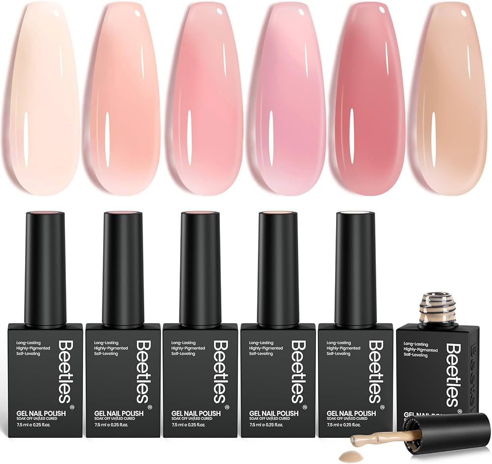 Beetles Nude Gel Nail Polish Set - 6 Colors Nude Pink Brown Neutral Jelly Gel Polish Kit Sheer Tr... | Amazon (US)