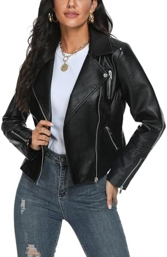 Fahsyee Faux Leather Jacket for Women, Vegan Jackets Moto Biker Motocycle Coat | Amazon (US)