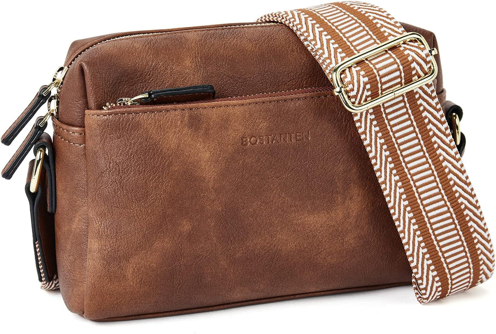 BOSTANTEN Small Crossbody Purse for Women Triple Zip Cell Phone Leather Handbag with Colored Shou... | Amazon (US)