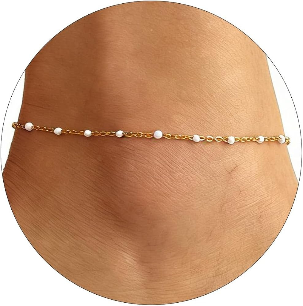 Dainty Ankle Bracelets for Women 18K Gold Plated Beaded Anklet Chain Simple Tiny Beads Anklet Wat... | Amazon (US)