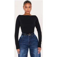 Shape Black Built In Bra Sculpt Boat Neck Long Sleeve Bodysuit | PrettyLittleThing US