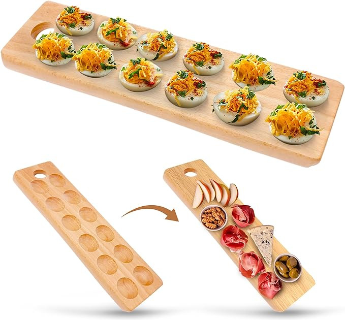 Namre' Wooden Deviled Egg Tray and Platter 12 Holes - Reversible Deviled Egg Platter & Charcuteri... | Amazon (US)