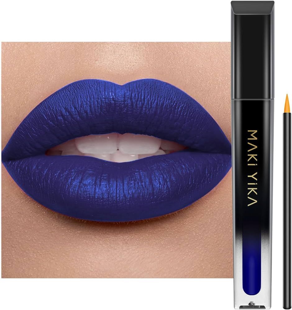 MAKI YIKA Blue Lipstick Matte, Dark Blue Liquid Lipstick Long Lasting 24 Hour Lip Gloss with Brus... | Amazon (US)