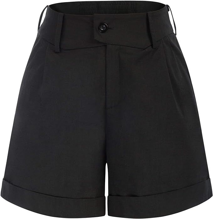 Belle Poque Women Summer Linen Shorts Elastic High Waisted Shorts with Pockets | Amazon (US)