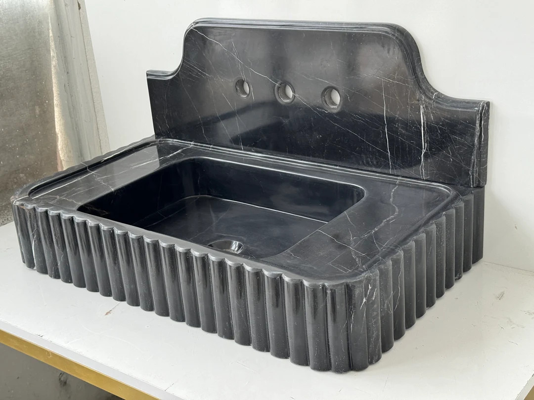 Handmade Black Marble Bathroom Sink With Backsplash (28x16x6in) - Etsy | Etsy (US)