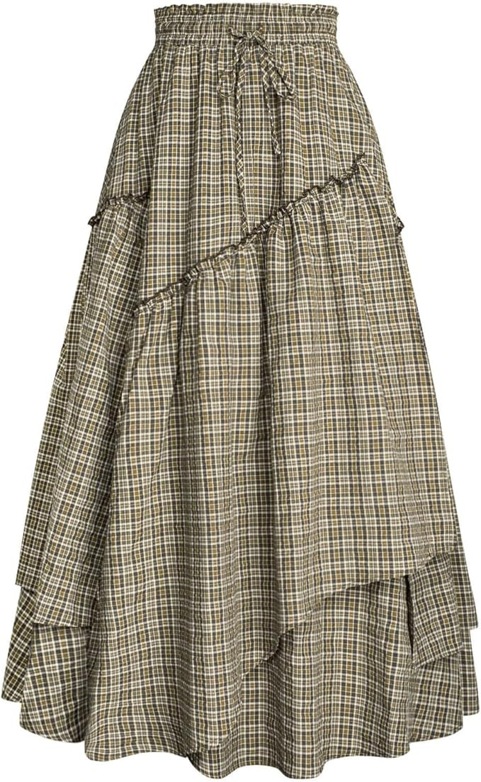 Scarlet Darkness Women Plaid Skirt High Waist A Line Tiered Long Skirt with Pockets | Amazon (US)