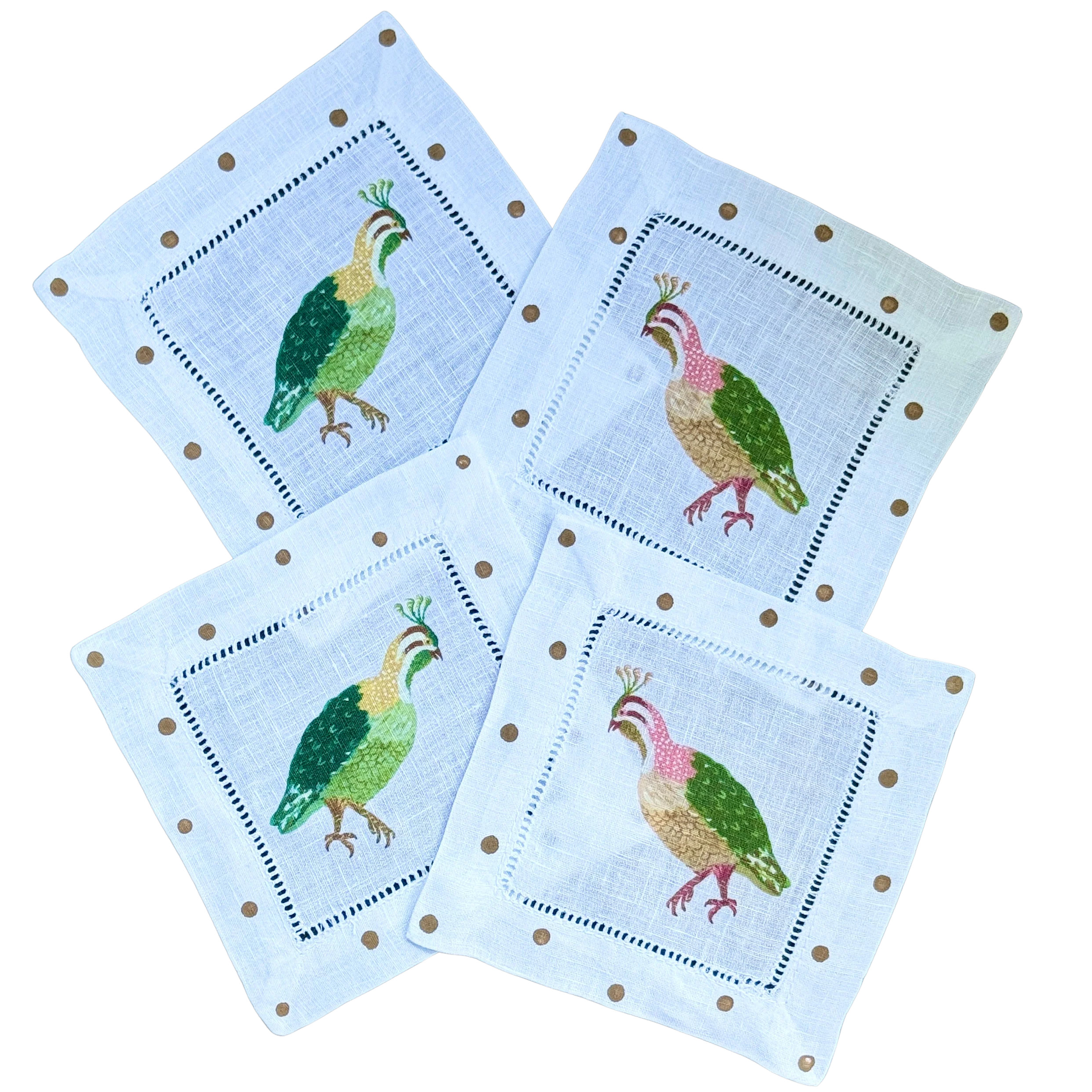 Colorful Quail Fall Linen Cocktail Napkins | Lemondaisy Design | Lemondaisy Design