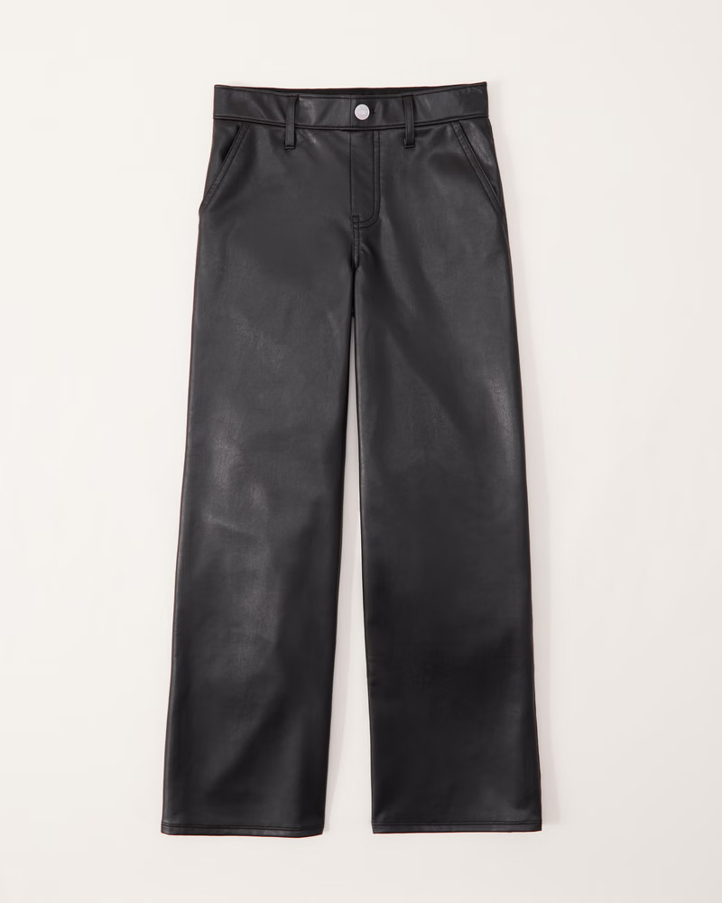 girls high rise faux leather wide leg pants | girls bottoms | Abercrombie.com | Abercrombie & Fitch (US)