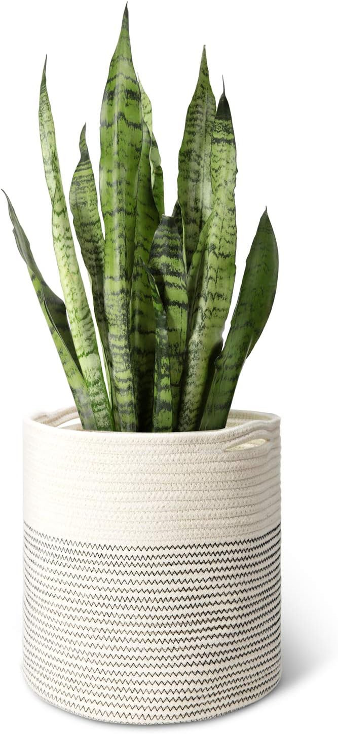 Mkono Cotton Rope Plant Basket Modern Indoor Planter Up to 11 Inch Pot Woven Storage Organizer wi... | Amazon (US)