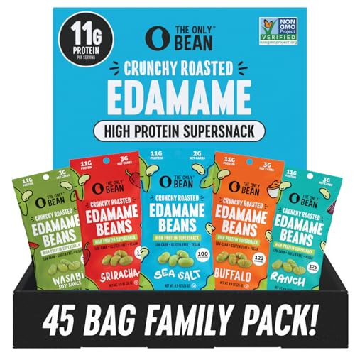 The Only Bean High Protein Snacks, Healthy Office Snacks, Healthy Snacks for Adults and Kids for Lunch, Vegan, Low Carb & Gluten Free - Edamame Beans Snack, Variety Pack - 0.9oz (Pack of 45) | Amazon (US)