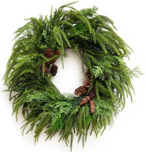 24 Inch Real Touch Norfolk Pine Wreaths for Front Door, Soomeir Artificial Christmas Wreath Green... | Amazon (US)