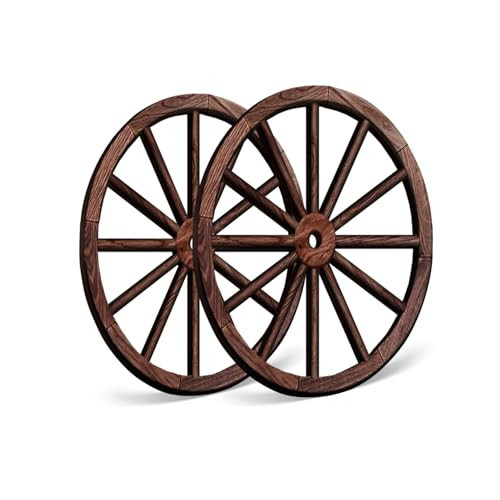 OYEFLY 2 Pcs Wagon Wheel Decor,Decorative Vintage Wood Garden Wagon Wheel,Vintage Rustic Wagon Wheel (Brown, 12 Inch) | Amazon (US)