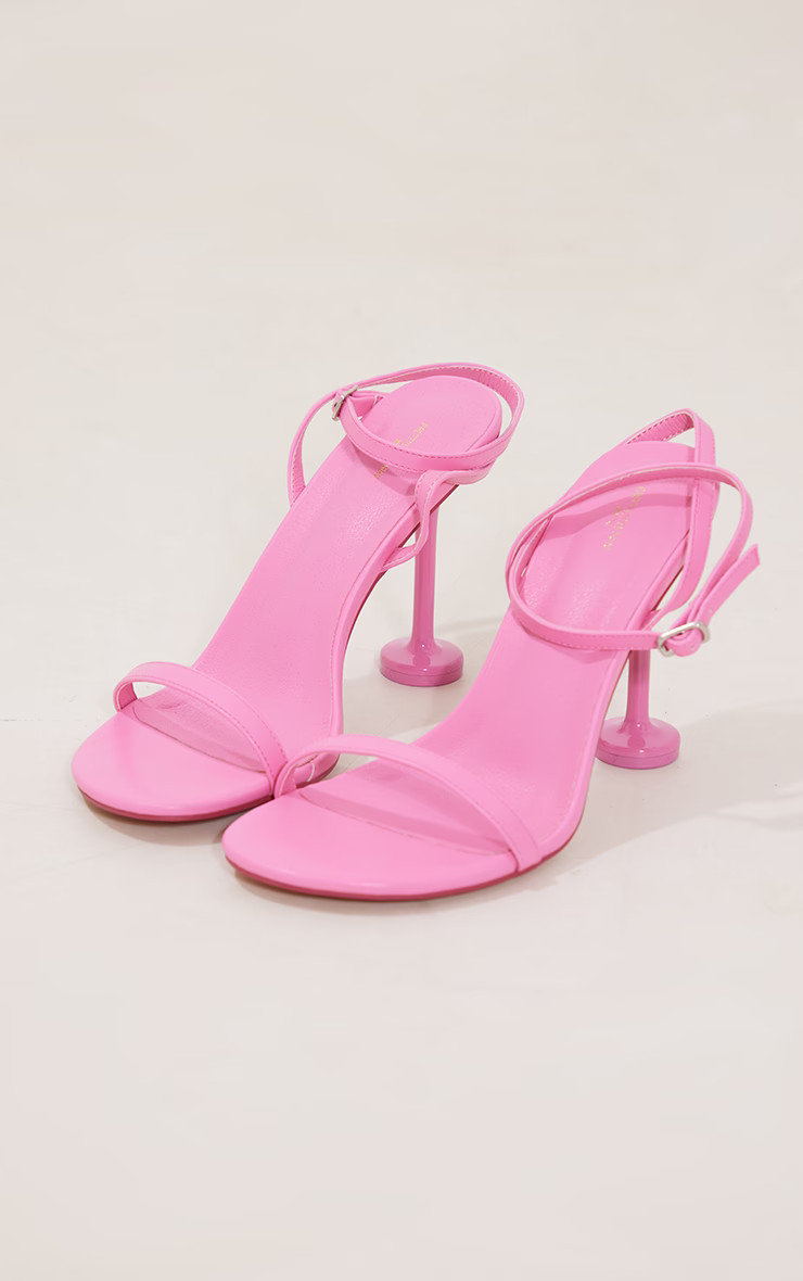 Pink PU Round Toe Barely There High Heeled Sandals | PrettyLittleThing US
