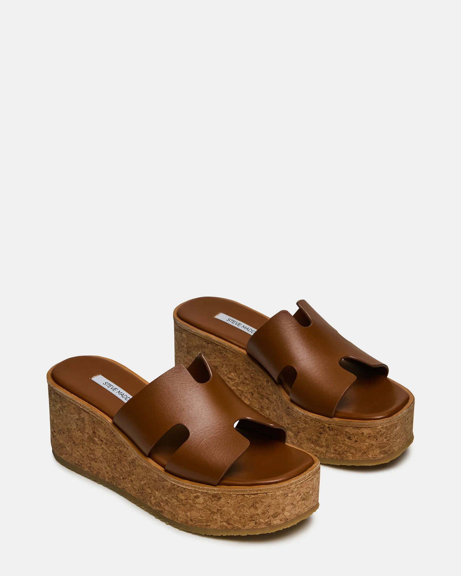 HARMONY Cognac Leather Wedge Mule Cork Platform Women's Sandal | Steve Madden (US)