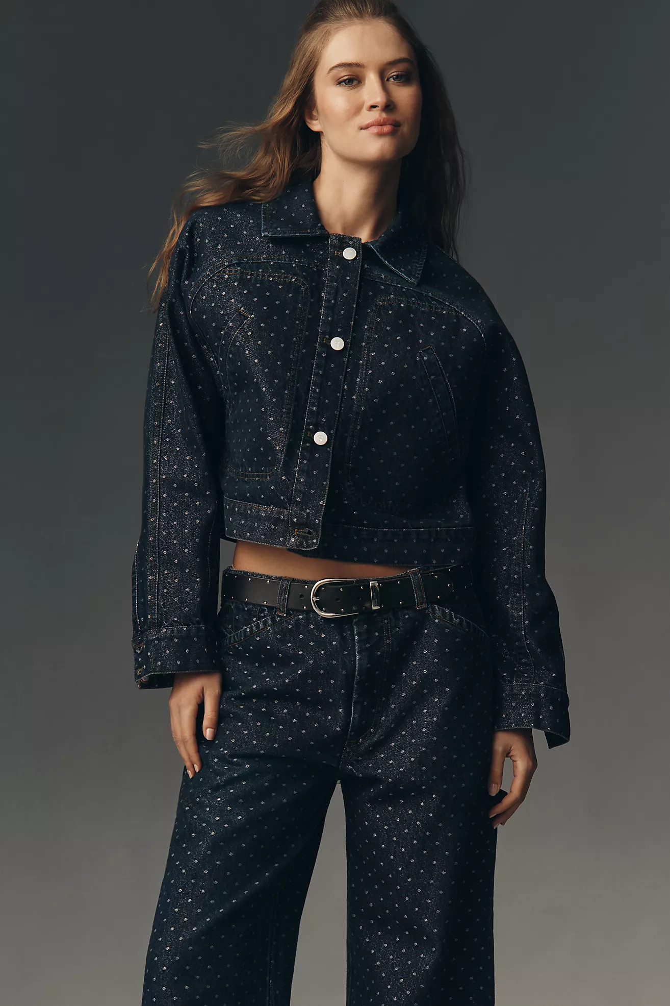 Pilcro Lurex Polka Dot Dolman Denim Jacket | Anthropologie (US)