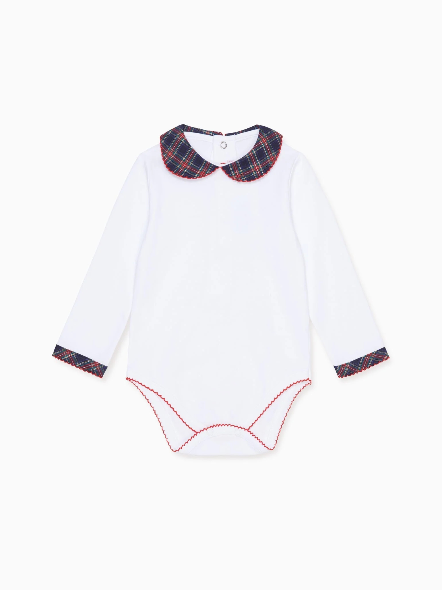 Navy Tartan Bastia Long Sleeve Baby Bodysuit | La Coqueta (US)
