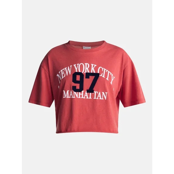 No Boundaries Boxy Cropped Graphic Tee, Women's and Women's Plus XXS-4X | Walmart (US)